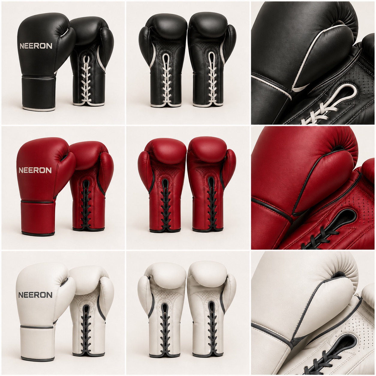 Round II Lace-Up Boxing Gloves in Carbon / Ivory